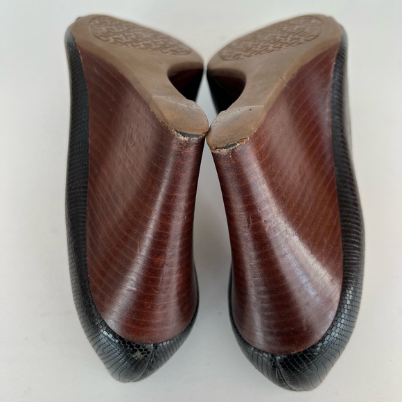 Tory Burch Mini Miller Lizard Textured Leather Peep Toe Wedge Heels in Black, 7 - Picture 9 of 15
